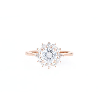 0.88 CT Round Cut Halo Moissanite Engagement Ring - Barbara Maison 