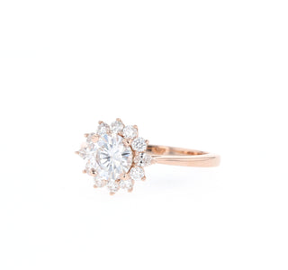 0.88 CT Round Cut Halo Moissanite Engagement Ring - Barbara Maison 