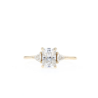 1.04 CT Emerald Cut Three Stone Moissanite Engagement Ring - Barbara Maison 