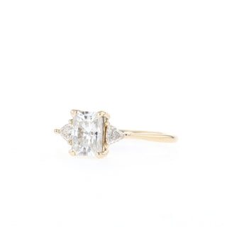 1.04 CT Emerald Cut Three Stone Moissanite Engagement Ring - Barbara Maison 