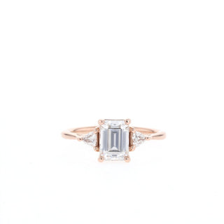 1.04 CT Emerald Cut Three Stone Moissanite Engagement Ring - Barbara Maison 