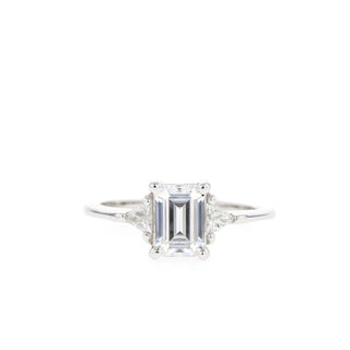 1.04 CT Emerald Cut Three Stone Moissanite Engagement Ring - Barbara Maison 