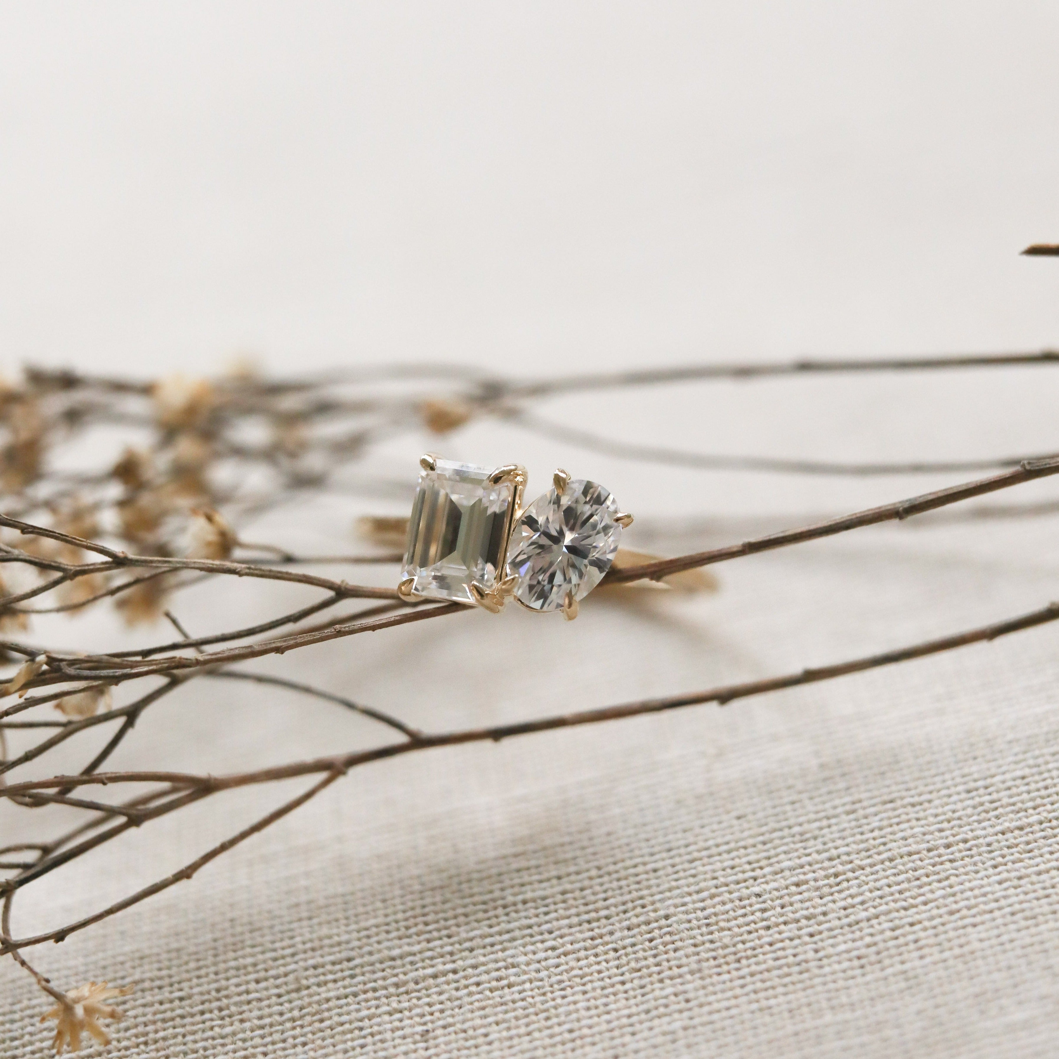 1.88 TCW Radiant & Oval Two Stone Moissanite Engagement Ring - Barbara Maison 