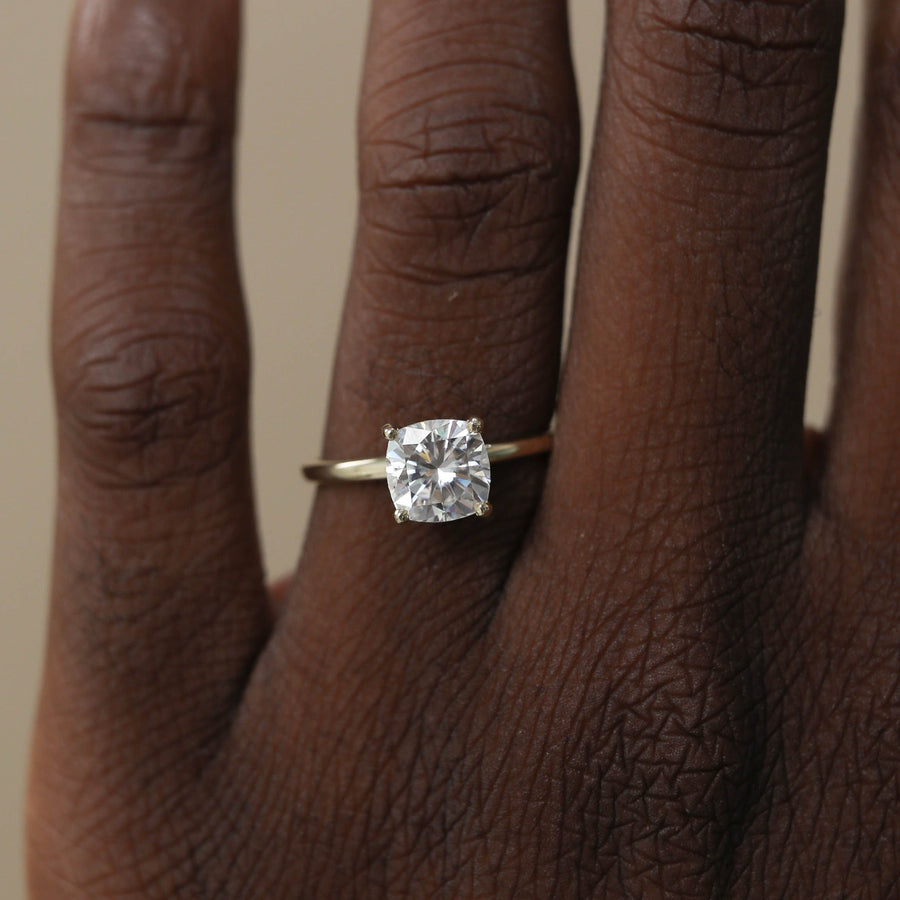 0.75 CT-2.54 CT Cushion Cut Solitaire Moissanite Engagement Ring - Barbara Maison 