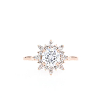 0.88 CT Round Cut Cluster Halo Moissanite Engagement Ring - Barbara Maison 