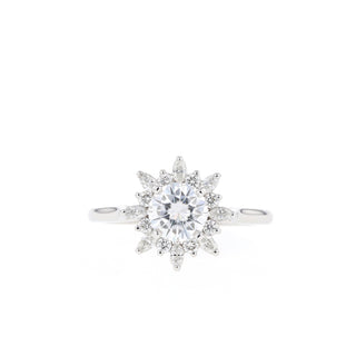 0.88 CT Round Cut Cluster Halo Moissanite Engagement Ring - Barbara Maison 