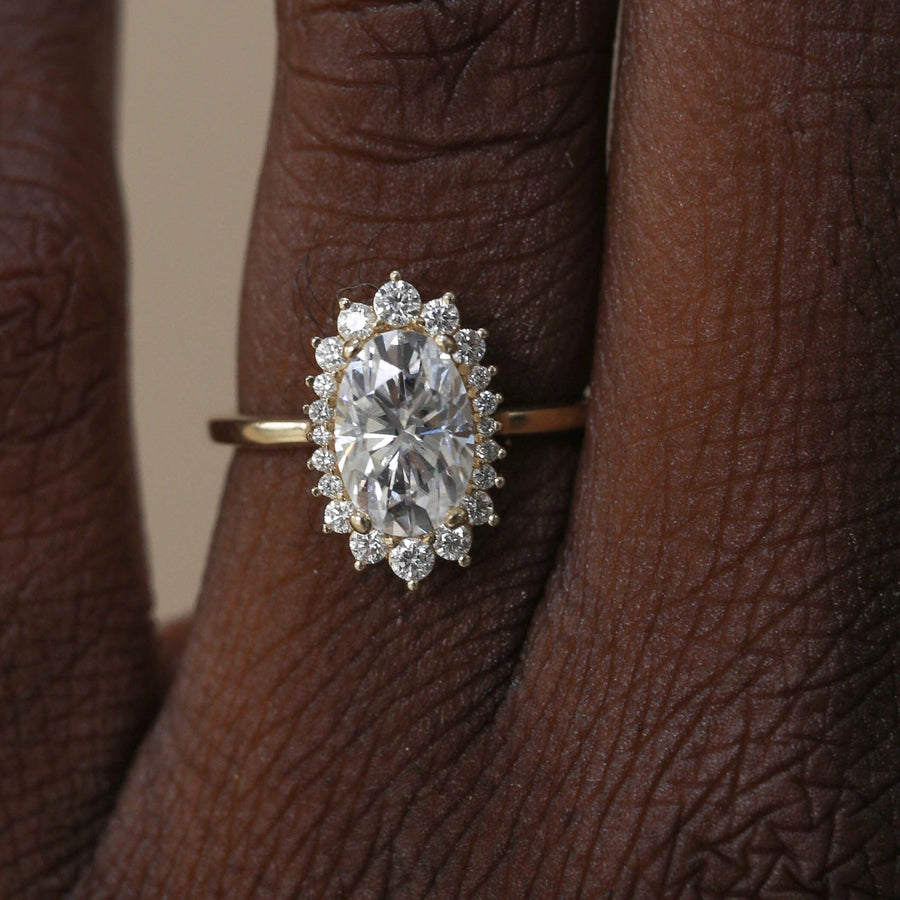 1.91 CT Oval Cluster Halo Style Moissanite Engagement Ring - Barbara Maison 