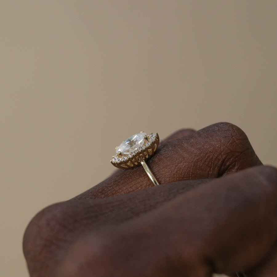 1.91 CT Oval Cluster Halo Style Moissanite Engagement Ring - Barbara Maison 