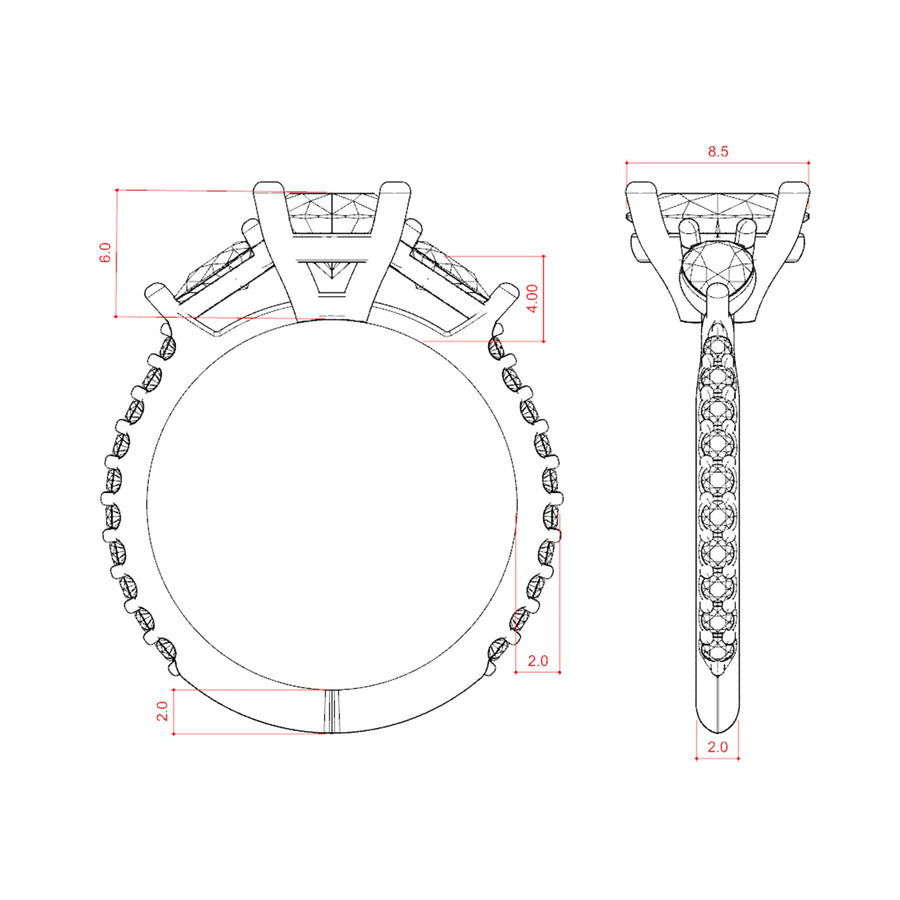 2.10 CT Oval Cut 3 Stone Moissanite Engagement Ring - Barbara Maison 