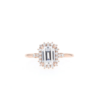 0.92 CT Emerald Cut Halo Moissanite Engagement Ring - Barbara Maison 