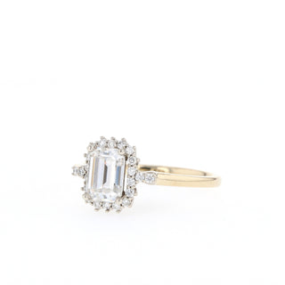 0.92 CT Emerald Cut Halo Moissanite Engagement Ring - Barbara Maison 