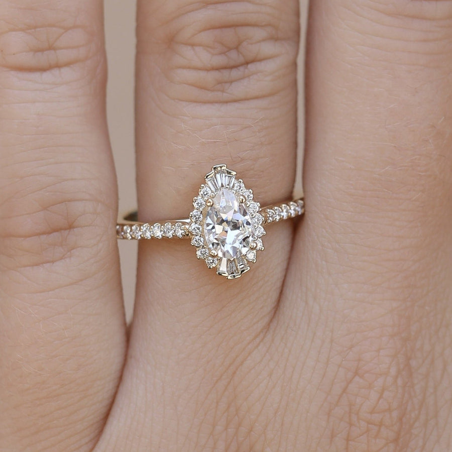 0.69-1.33 CT Pear Cut Halo & Pave Moissanite Engagement Ring - Barbara Maison 