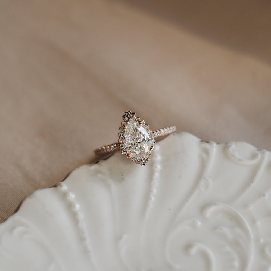 0.69-1.33 CT Pear Cut Halo & Pave Moissanite Engagement Ring - Barbara Maison 