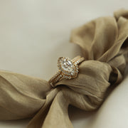 0.69-1.33 CT Pear Cut Halo & Pave Moissanite Bridal Ring Set - Barbara Maison 