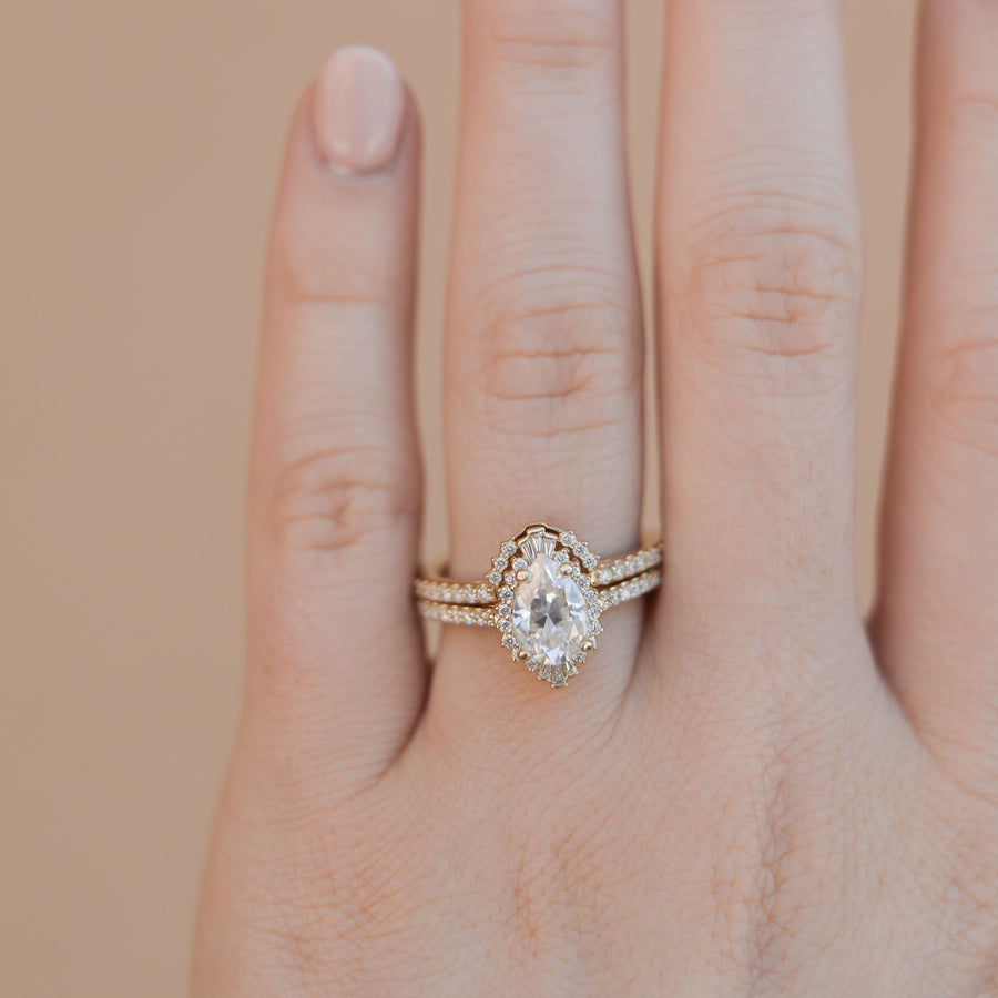 0.69-1.33 CT Pear Cut Halo & Pave Moissanite Bridal Ring Set - Barbara Maison 