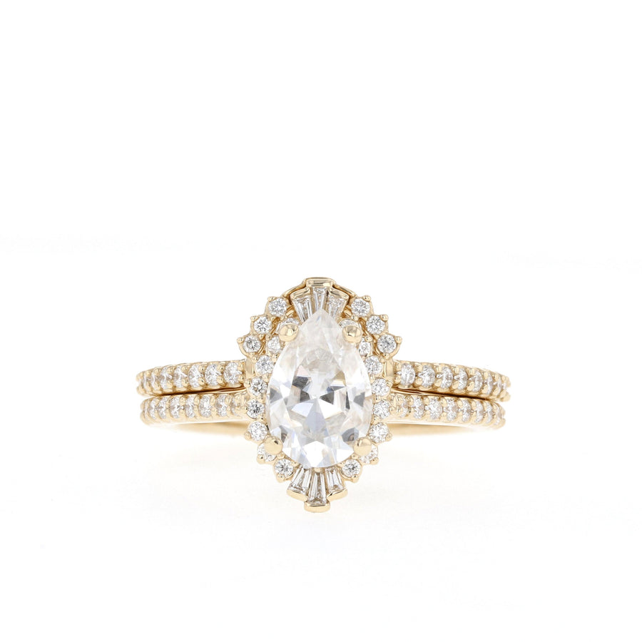0.69-1.33 CT Pear Cut Halo & Pave Moissanite Bridal Ring Set - Barbara Maison 
