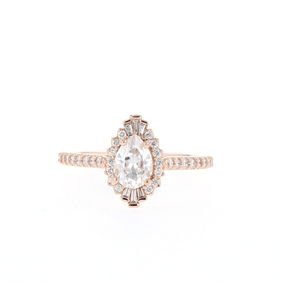 0.69-1.33 CT Pear Cut Halo & Pave Moissanite Engagement Ring - Barbara Maison 
