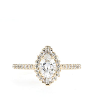 0.69-1.33 CT Pear Cut Halo & Pave Moissanite Engagement Ring - Barbara Maison 