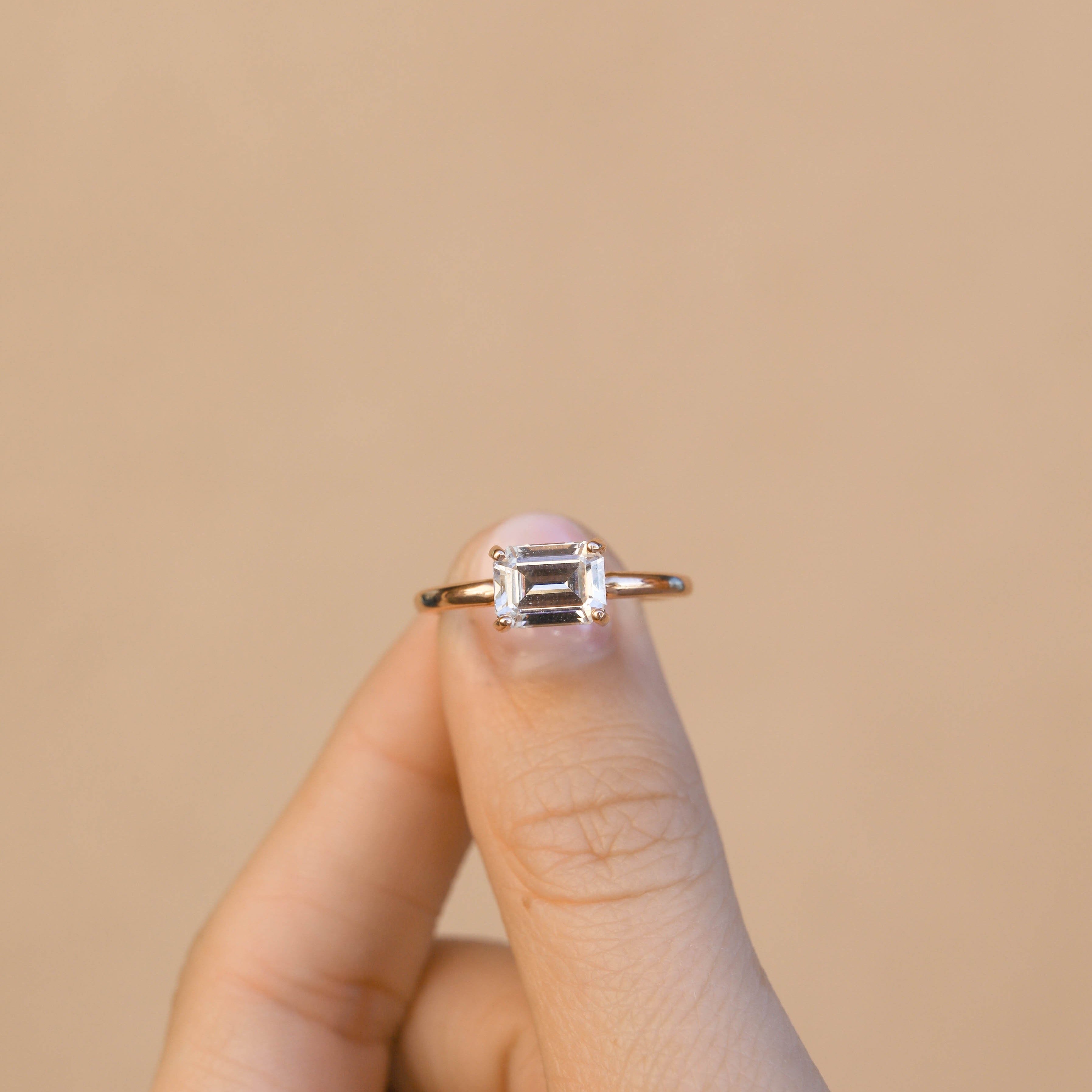 1.6 CT Emerald Cut Solitaire Moissanite Engagement Ring - Barbara Maison 