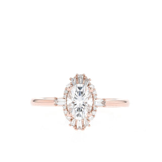 0.84 CT Oval Cut Halo Moissanite Engagement Ring - Barbara Maison 