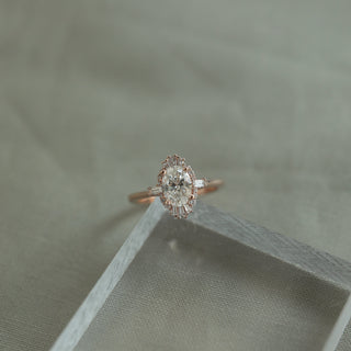 0.84 CT Oval Cut Halo Moissanite Engagement Ring - Barbara Maison 