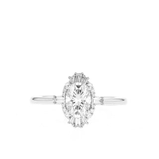 0.84 CT Oval Cut Halo Moissanite Engagement Ring - Barbara Maison 