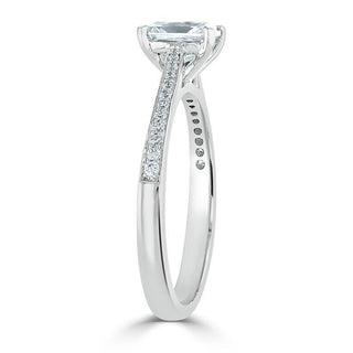 0.75 CT Radiant Cut Solitaire Hidden Halo/ Pave Setting Moissanite Engagement Ring - Barbara Maison 