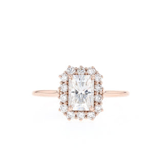 1.04-1.67 CT Emerald Cut Halo Moissanite Engagement Ring - Barbara Maison 