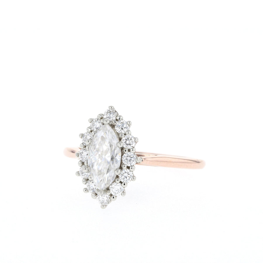 0.67 CT Marquise Cut Halo Moissanite Engagement Ring - Barbara Maison 