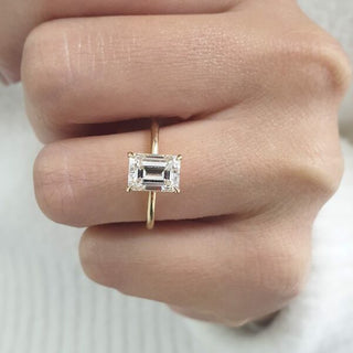 2.0 CT Emerald Cut Solitaire Style Moissanite Engagement Ring - Barbara Maison 