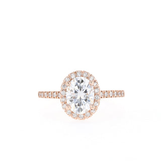 1.33 CT Oval Cut Halo & Pave Moissanite Engagement Ring - Barbara Maison 