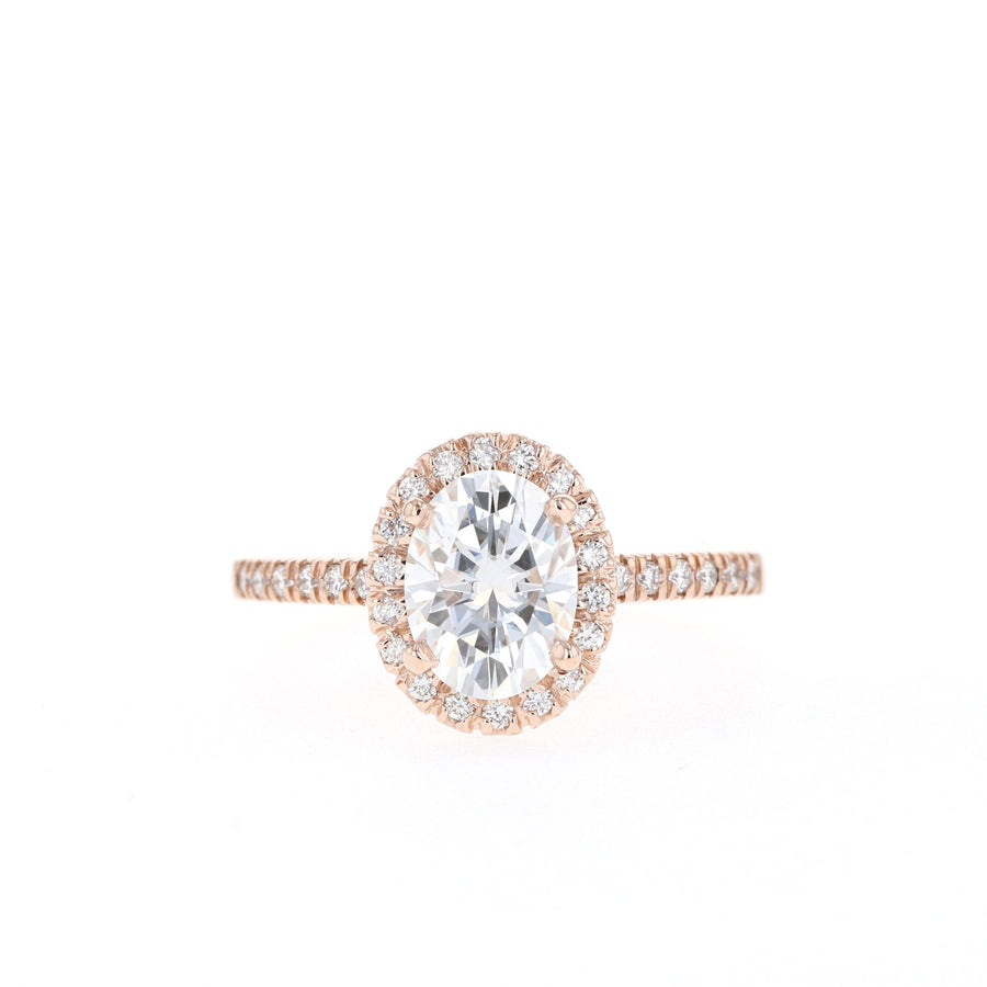 1.33 CT Oval Cut Halo & Pave Moissanite Engagement Ring - Barbara Maison 
