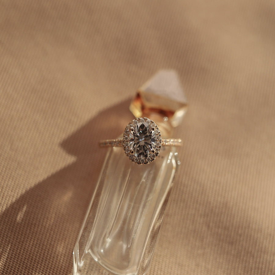 1.33 CT Oval Cut Halo & Pave Moissanite Engagement Ring - Barbara Maison 