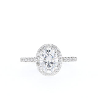 1.33 CT Oval Cut Halo & Pave Moissanite Engagement Ring - Barbara Maison 