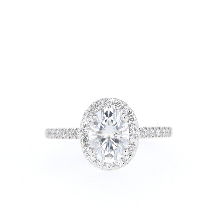 1.33 CT Oval Cut Halo & Pave Moissanite Engagement Ring - Barbara Maison 