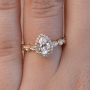 0.69-1.93 CT Pear Cut Halo & Pave Moissanite Engagement Ring - Barbara Maison 