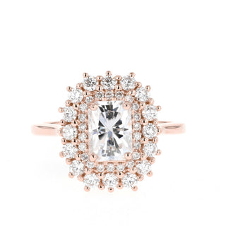 1.04 CT Radiant Cut Double Halo Moissanite Engagement Ring - Barbara Maison 