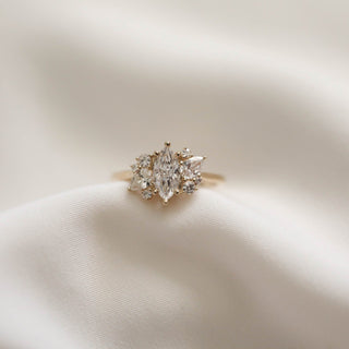 0.67 CT Marquise Cut Cluster Moissanite Engagement Ring - Barbara Maison 