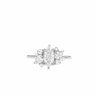 0.67 CT Marquise Cut Cluster Moissanite Engagement Ring - Barbara Maison 