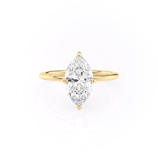 1.58 CT Marquise Cut Solitaire Hidden Halo Setting Moissanite Engagement Ring - Barbara Maison 