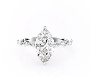 1.58 CT Marquise Cut Solitaire Pave Setting Moissanite Engagement Ring - Barbara Maison 