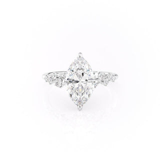 1.58 CT Marquise Cut Solitaire Hidden Halo Setting Moissanite Engagement Ring - Barbara Maison 