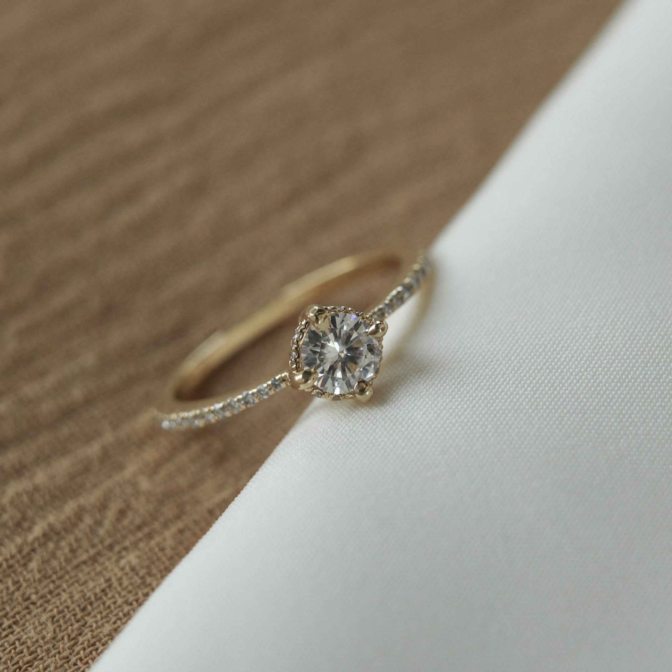 0.45 CT Round Cut Solitaire Pave Moissanite Engagement Ring - Barbara Maison 