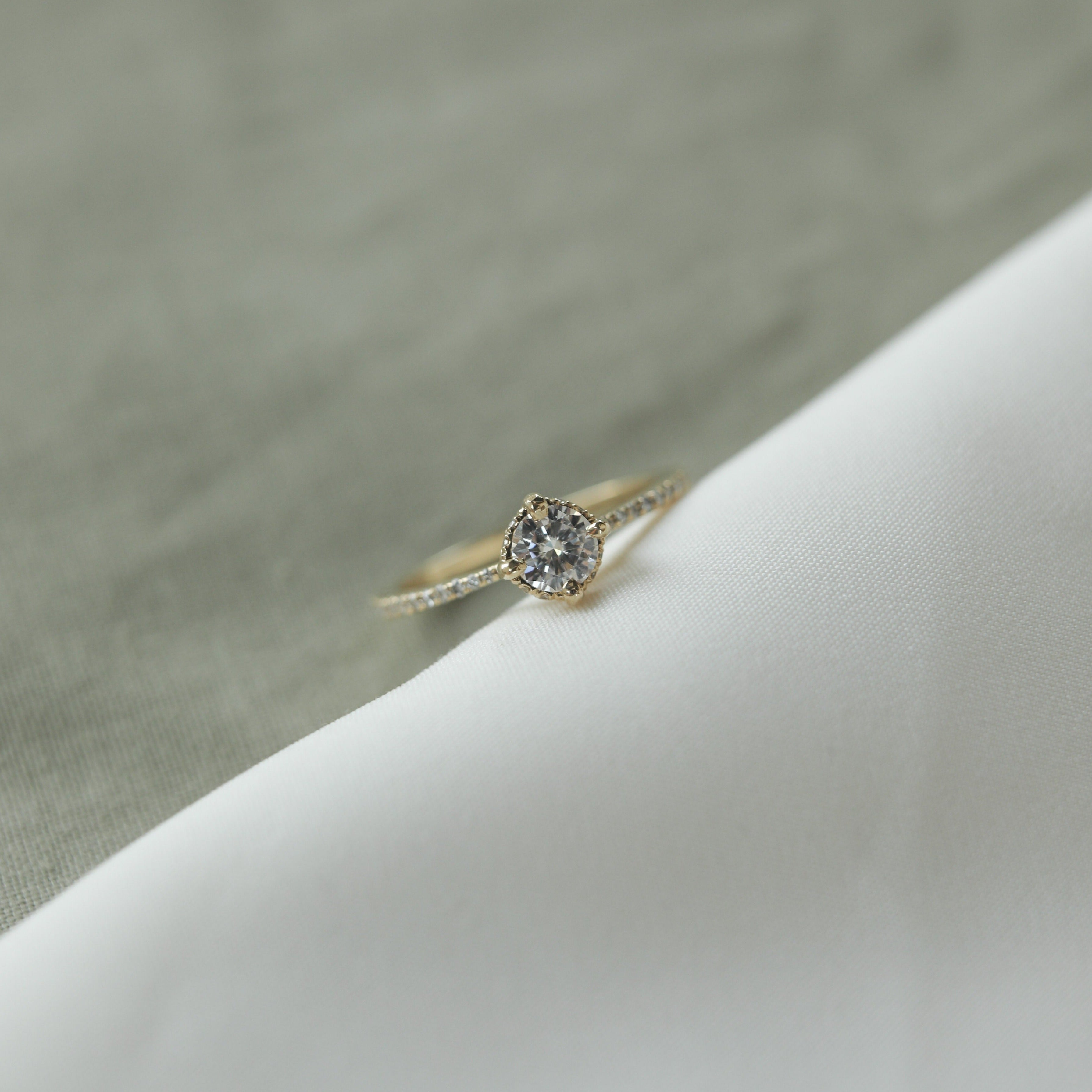 0.45 CT Round Cut Solitaire Hidden Halo & Pave Moissanite Engagement Ring - Barbara Maison 