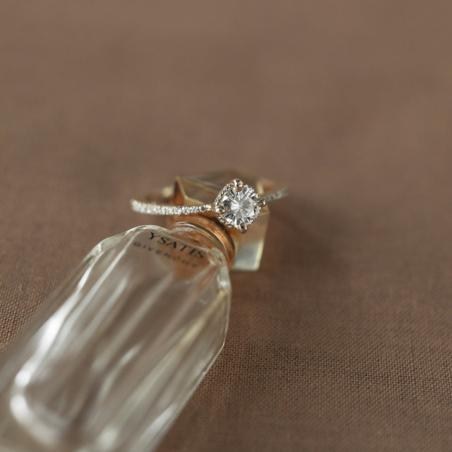 0.45 CT Round Cut Solitaire Pave Moissanite Engagement Ring - Barbara Maison 