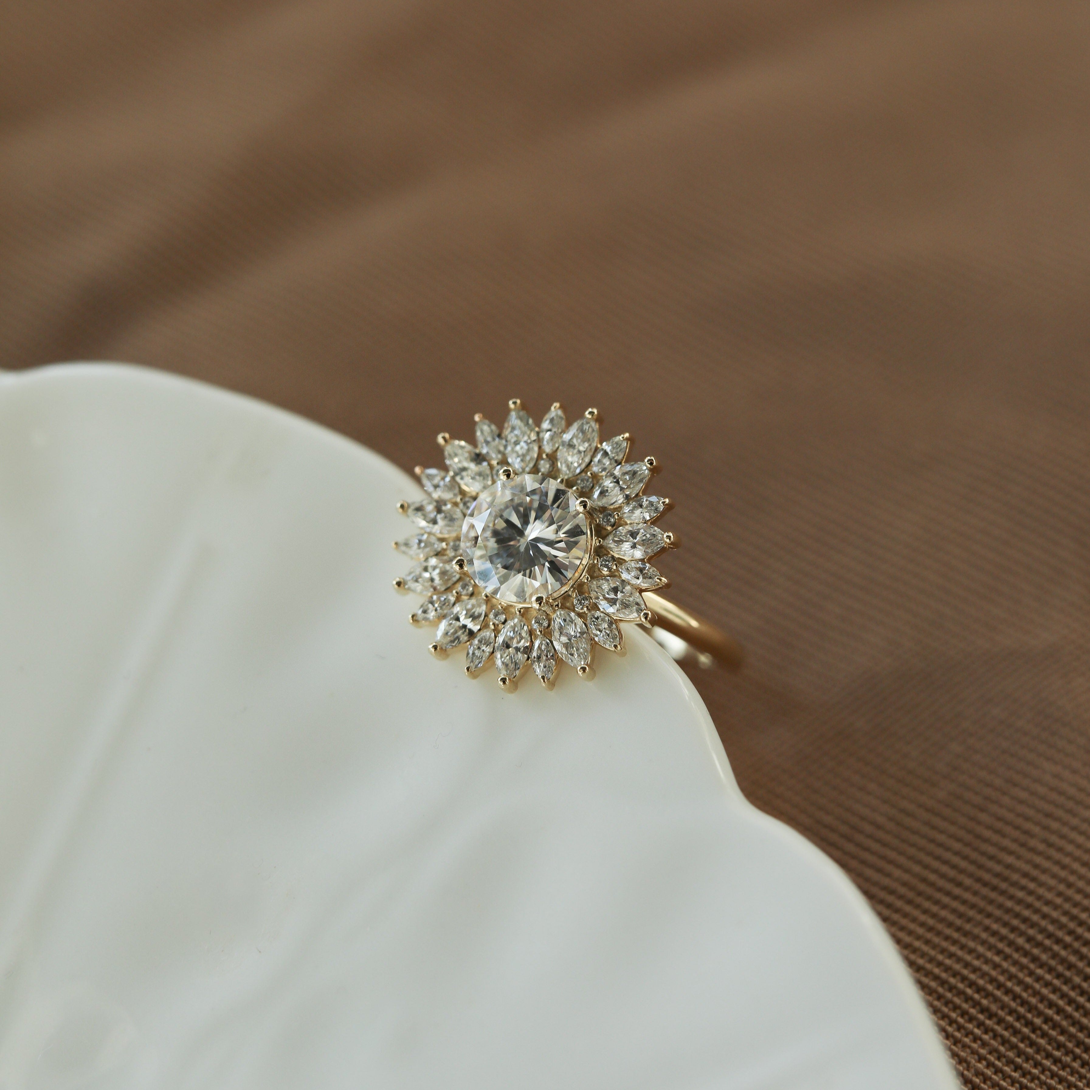 0.88 CT Round Cut Ballerina Moissanite Engagement Ring - Barbara Maison 