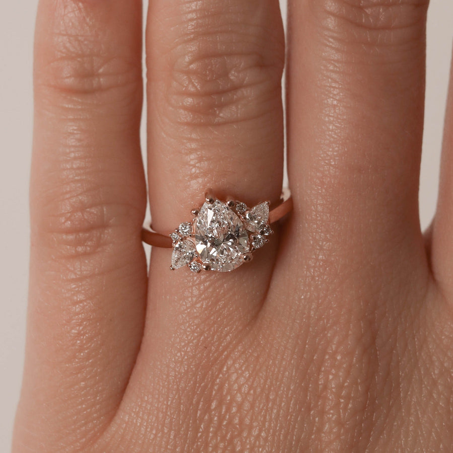 0.86-1.33 CT Pear Cut Cluster Moissanite Engagement Ring - Barbara Maison 