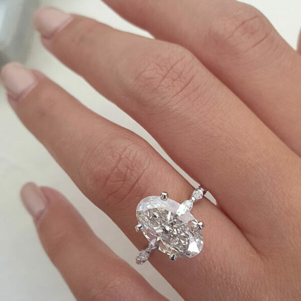 4.0 CT Oval Cut Dainty Style Pave Moissanite Engagement Ring - Barbara Maison 