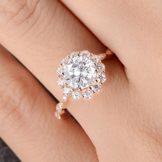 1.0 CT Round Cut Halo Moissanite Engagement Ring - Barbara Maison 