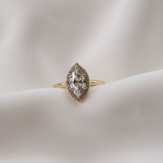 0.47-0.90 CT Marquise Cut Halo Moissanite Engagement Ring - Barbara Maison 